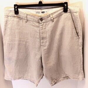 Old Navy Shorts Mn 40 Khaki Linen Ultimate Slim Comfort Golf Beach Travel Preppy